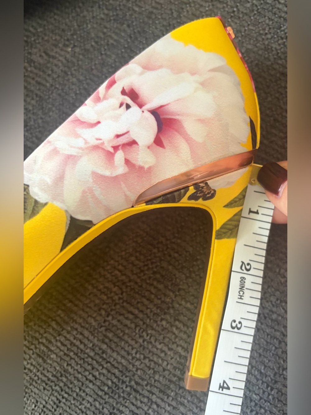 Ted Baker Yellow Pointed Toe Pumps with Pink Floral Heel - Picture 5 of 5